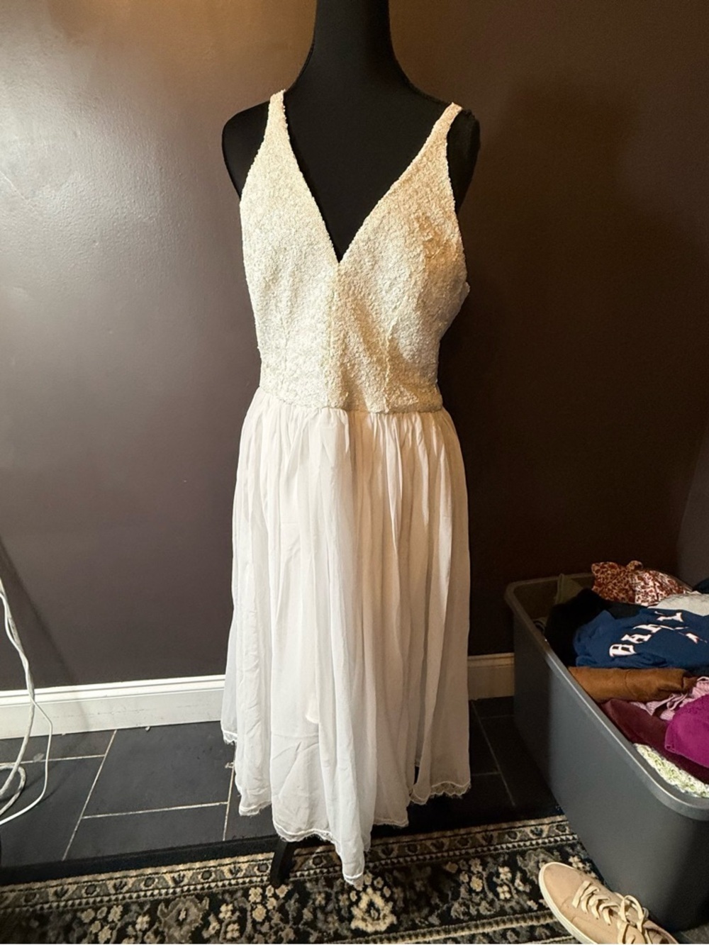 Dress the Population Ivory V-Neck Midi Dress